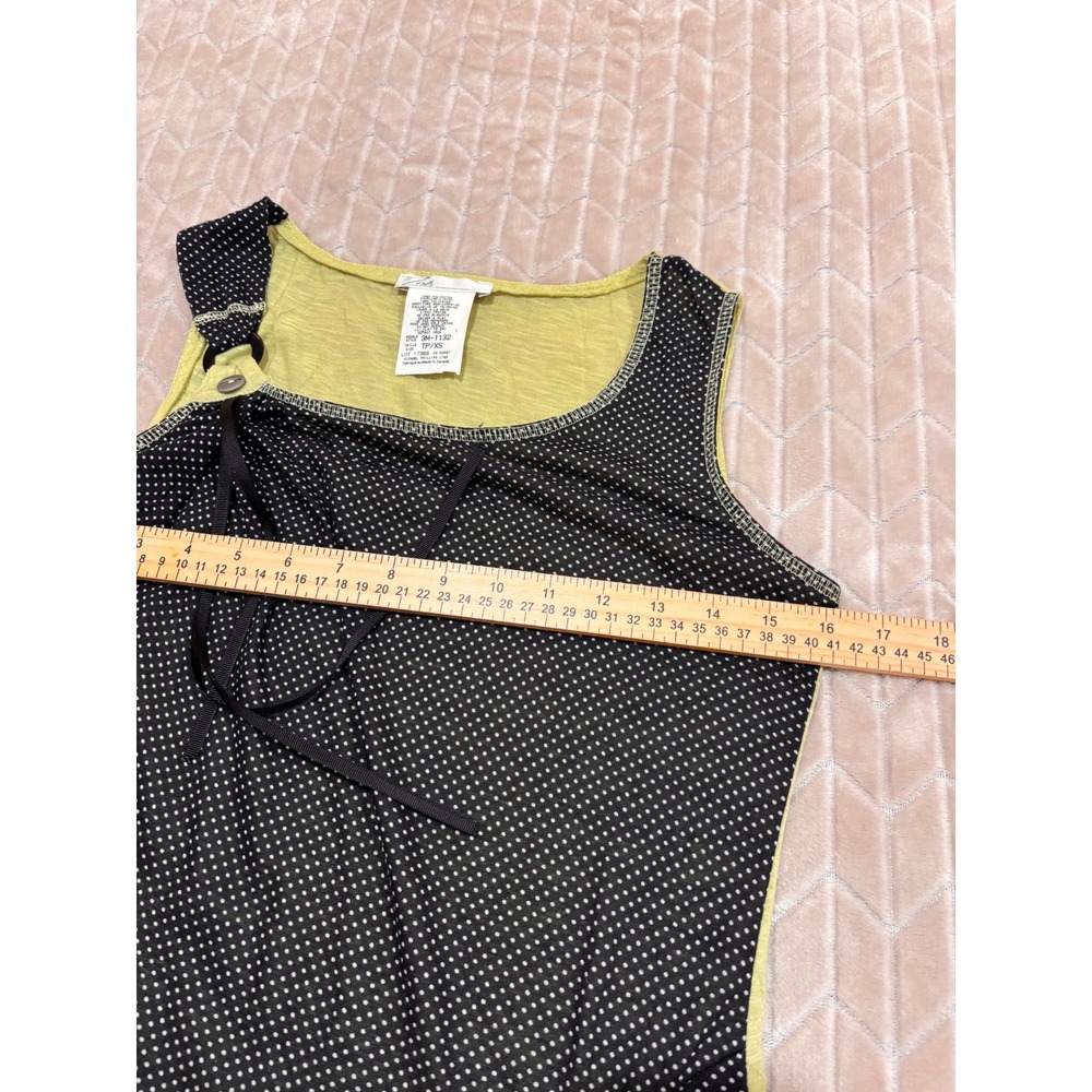 Vtg Zoë Cyber Y2K Subversive Basic Polka Dot Asymmetric Tank Top XS Chartreuse - Picture 8 of 10